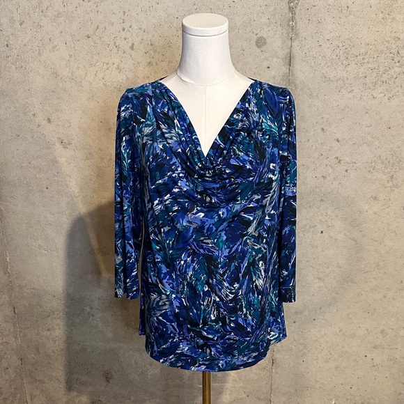 Travel Elements Y2K Abstract Blouse | Retro Draped Neckline | Women’s Size M - Picture 1 of 6